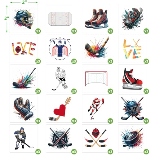 Fancy Land Ice Hockey Temporary Tattoos for Kids Party Favors 60 Pcs
