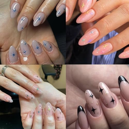 Star Nail Stickers 6 Sheets Self-Adhesive Holographic Gold Silver Decals