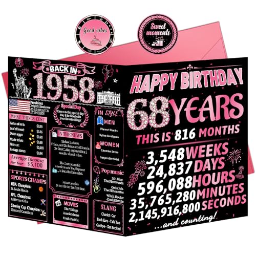 68th Birthday Card for Women - Nostalgic Gift for Mother & Wife