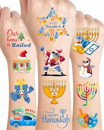 Merry Chrismukkah Temporary Tattoos - 188 Pcs Hanukkah & Christmas Party Favors