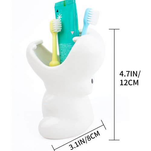 FlidRunest Kids Hippo Toothbrush Holder, Cute Hippo Pen Pencil Holder, White Ceramic Succulent Planter Pots for Home Office Decoration Desk Organization, Set of 1