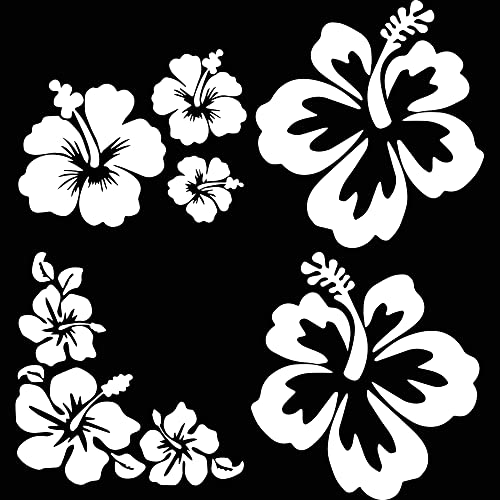 Hibiscus Hawaiian Flower Car Decals - 4pcs Reflective Vinyl Stickers