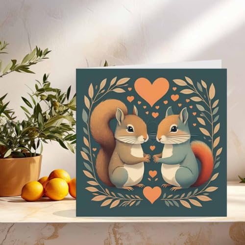 Romantic Squirrels Anniversary Card - 145mm x 145mm