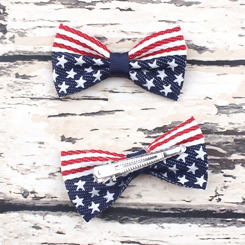 Ecuupas 4th of July Bow Hair Clips - Patriotic Star Alligator Pins 2Pcs