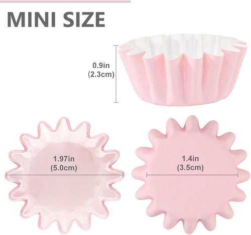 Caperci Mini Cupcake Liners - Grease-Resistant Heavy Duty Paper Baking Cups, 200 Count, Pink