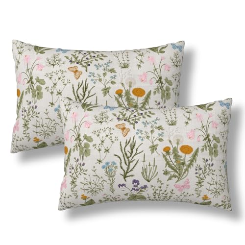 Spring Floral Lumbar Pillow Covers 12x20 (Pack of 2) - Sage Green