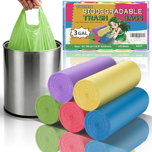 Vincereon 3 Gallon Colorful Trash Bags with Handles - 100 Count