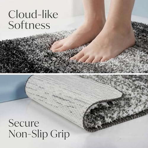 RAINFLOW Gray Microfiber Bathroom Rug, Non-Slip Washable Bath Mat