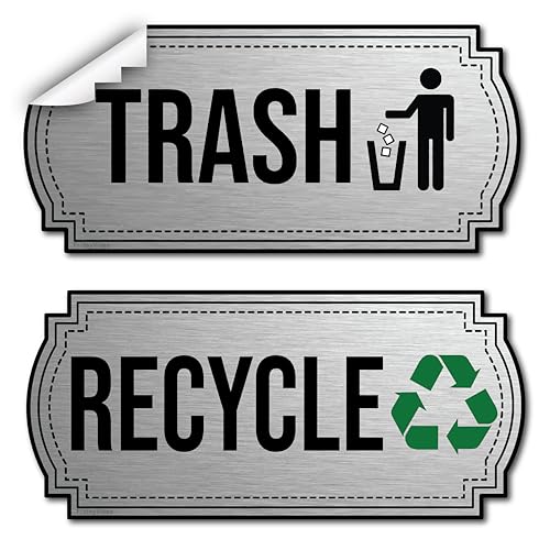 Premium Vinyl Recycling and Trash Stickers - 2 Pack Decals for Bins