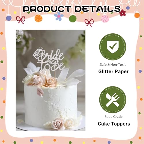 Silver Glitter Bride to Be Cake Topper for Bachelorette Parties