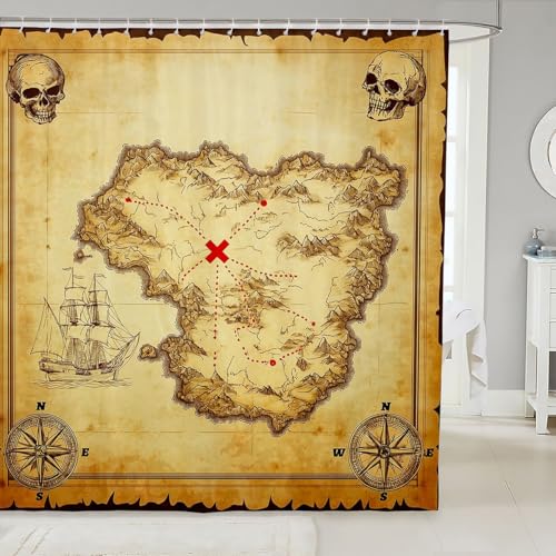 Feelyou Nautical Island Map Shower Curtain - Vintage Pirate Theme 72x72 Inch