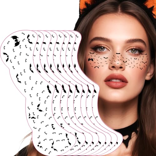 Halloween Black Bat Freckles Temporary Tattoos 8 PCS Waterproof Face Stickers