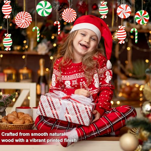 Shatterproof Candy Cane Christmas Ornaments 36-Pack - Wooden Holiday Tree Decor