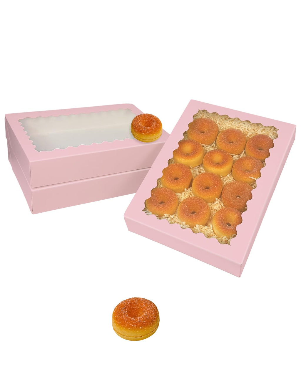 qiqee Auto-pop Up Pink Cookie Box with Window 16x10.5x2.5 Inch 24Pcs Bakery Pastry Macaron Bakery Box for Packaging