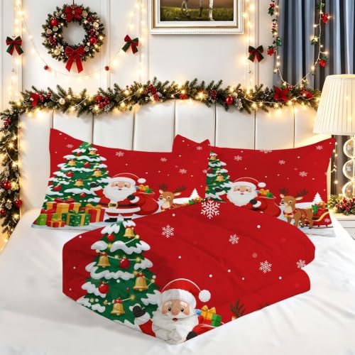 Christmas Santa Reindeer Twin Comforter Set - Soft Bedding with Holiday Design