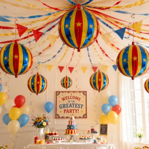 Red Blue Yellow 4 Pcs Carnival Foil Balloons - 22 Inch Striped