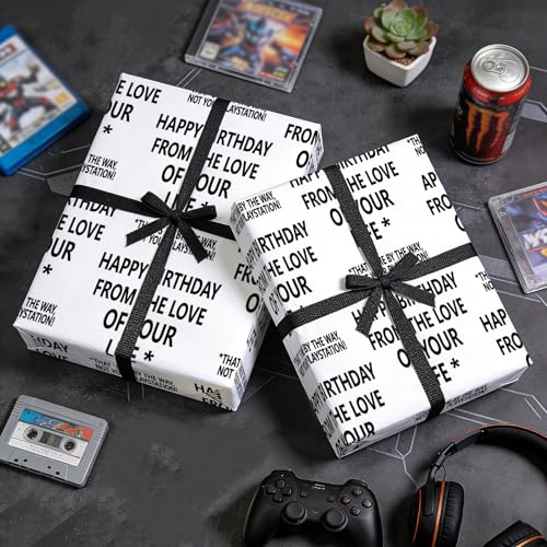 Funny Birthday Wrapping Paper Roll - 17x16.5 Feet for Gamers
