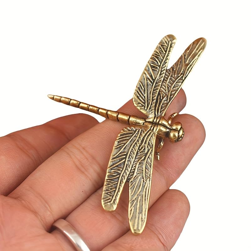 Vintage Brass Dragonfly Figurine - Antique Style Desk Ornament Statue