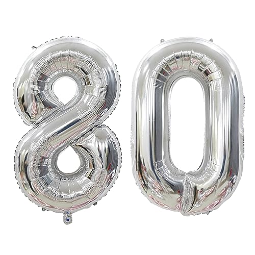 40-Inch Silver Number 80 Balloon for 80th Birthday & Anniversary