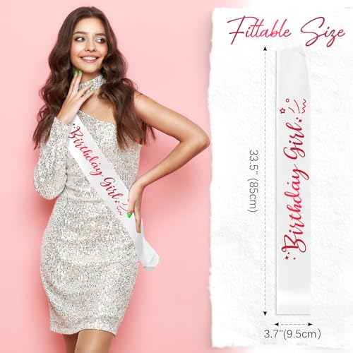 Birthday Queen Sash - Satin White with Pink Foil for Special Celebrations