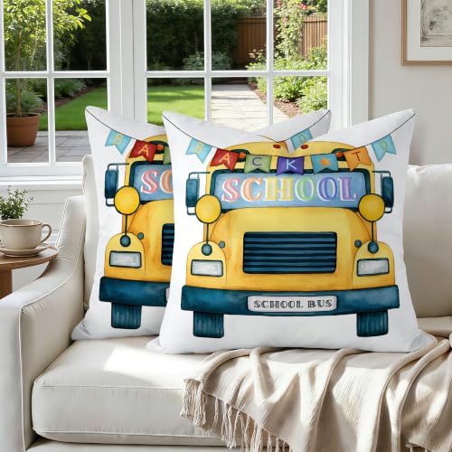 School Bus Throw Pillow Covers 18x18 Inch Set of 2 - Velvet