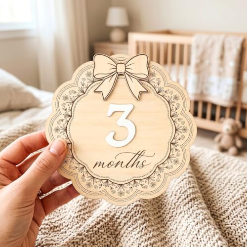 3D Baby Monthly Milestone Signs - Girls 1-12 Months with Wooden Bow