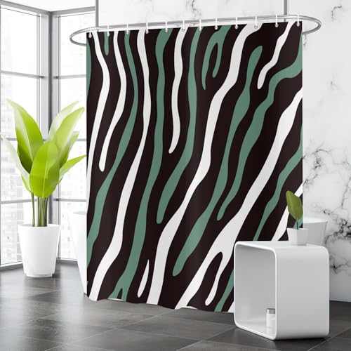 Modern Abstract Green and Black Striped Shower Curtain, 72x72 Inch
