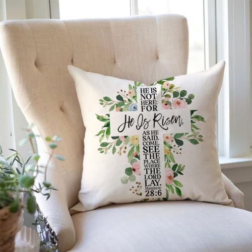 Easter Cross Pillow Cover 18x18 Inch Greenery Farmhouse Decor