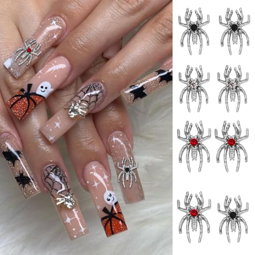 BYJKYEN Silver Spider Nail Charms 15pcs Alloy Halloween Rhinestones