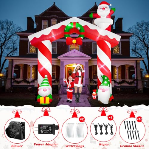 Danxilu 10FT Christmas Inflatable Gnome & Santa Arch Outdoor Decoration with LED Lights - Festive Yard Display