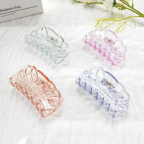 B.PHNE 4 Pack Clear Hair Claw Clips - 3.5 Inch Butterfly Banana Clips