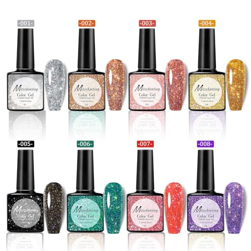 Pink Glitter Gel Nail Polish Reflective 7.5ml Manicure Salon