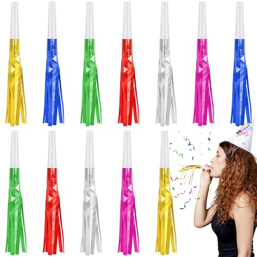 12 Pcs Mixed Color Glitter Metallic Noise Makers - Party Blowers