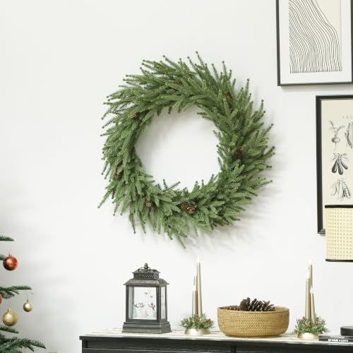 NicBex 24-Inch Green Christmas Wreath with Pine Cones - Front Door Decor