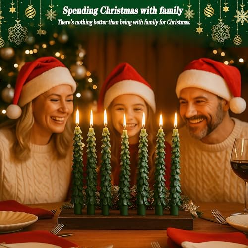 Green 12 Pc Christmas Tree Taper Candles - Unscented Holiday Decor