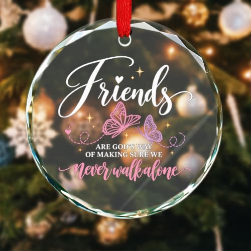 Friendship Christmas Ornament - Glass Keepsake with Butterfly Design & Inspirational Message