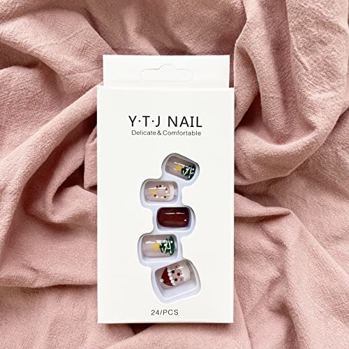 LETSWIN Christmas Press on Nails Short Square Santa Claus False Nails