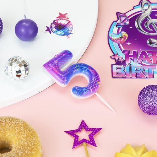 Kpop Music Note 5th Birthday Candle – Purple Gradient Cake Topper