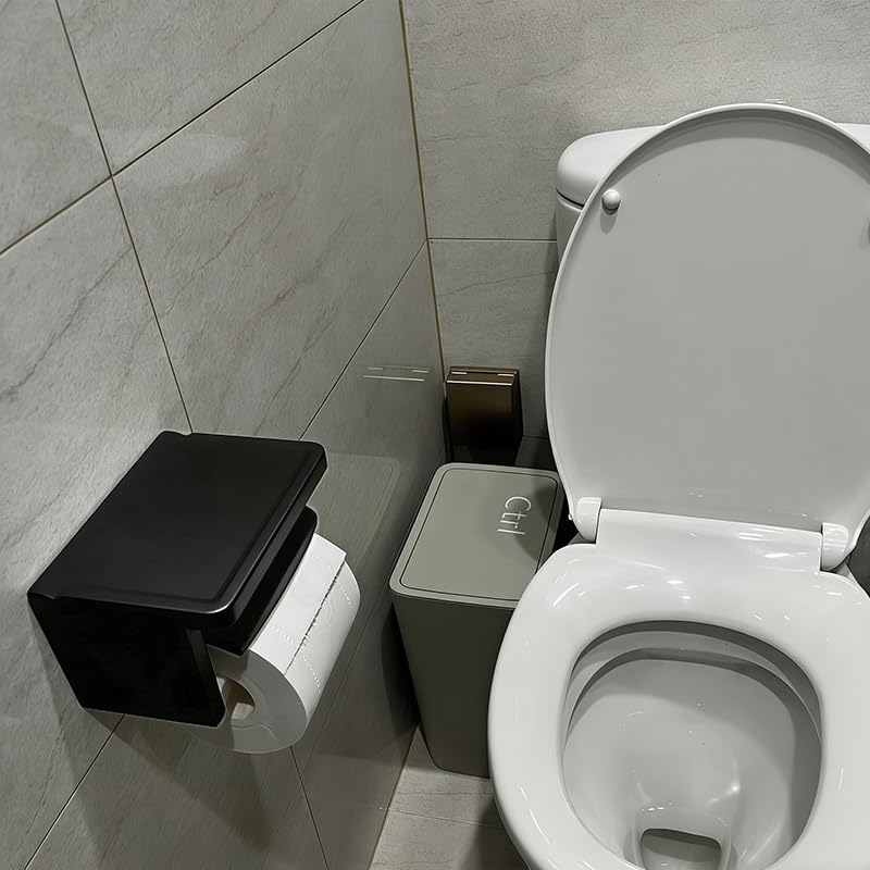 Matte Black Toilet Paper Holder with Shelf and Cutting Function