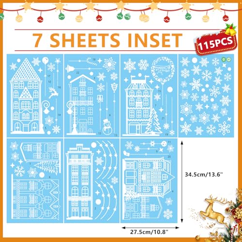 115PCS Christmas Window Clings Snowflake Village Winter Wonderland Decor