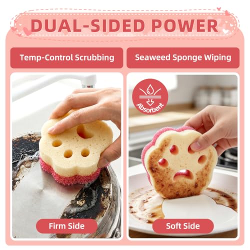 CLEANGOR 4-Pack Dual-Sided Cat Paw Dish Sponges - Temperature Controlled