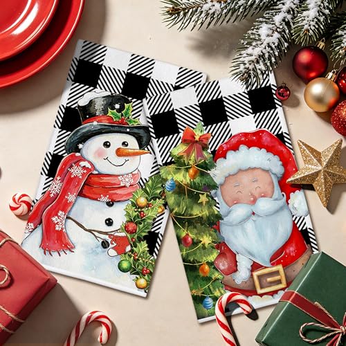Christmas Kitchen Towels Set of 2, 18x28 Inch Black Buffalo Plaid