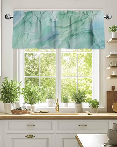 Abstract Marble Window Valance Teal Gradient Agate Short Curtain 54x18in