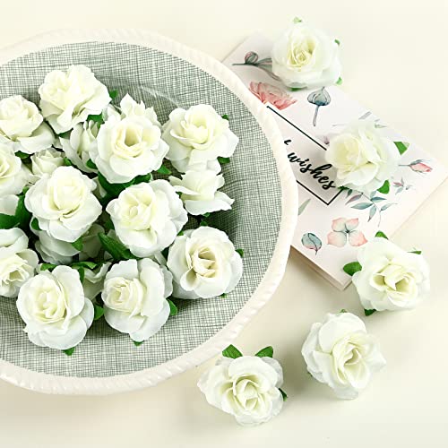 Kesote 50Pcs Mini Ivory Artificial Rose Heads - 1.6" Silk Flowers for Crafts & Decor