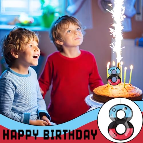 Number 8 Gaming Birthday Candle with Controller Design