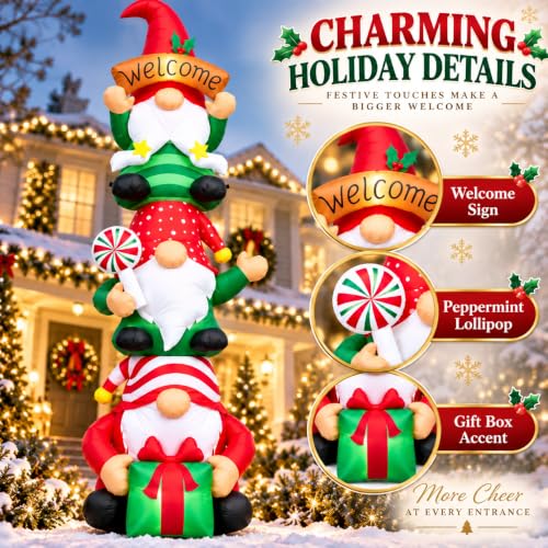 Giant 9FT Christmas Gnome Inflatable Outdoor Yard Decoration with Lights