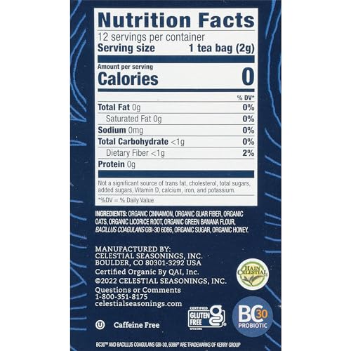 Celestial Seasonings TeaWell Organic Cinnamon Oat Herbal Tea - Gut Health, 12 Count (Pack of 2)