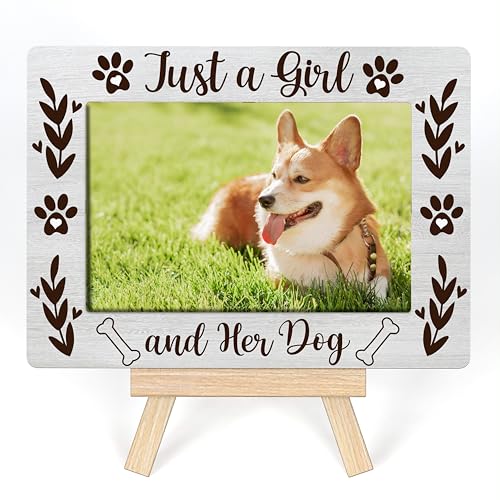 Dog Lover Gift Photo Frame - Just A Girl And Her Dog - Birthday Tabletop Decor