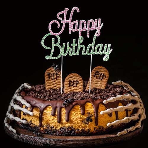 Witch Theme Birthday Cake Topper - Pink & Green Rhinestones