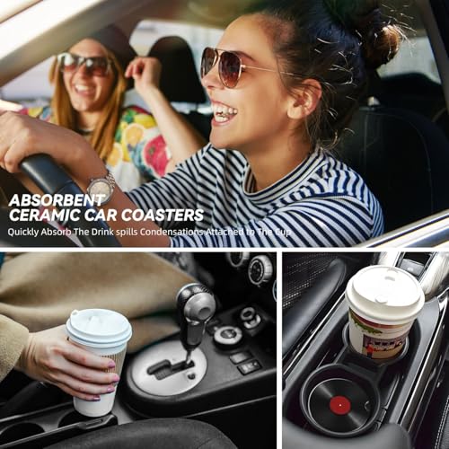 Absorbent Car Coasters with Cork Base - 2 Pack Red Vinyl Design